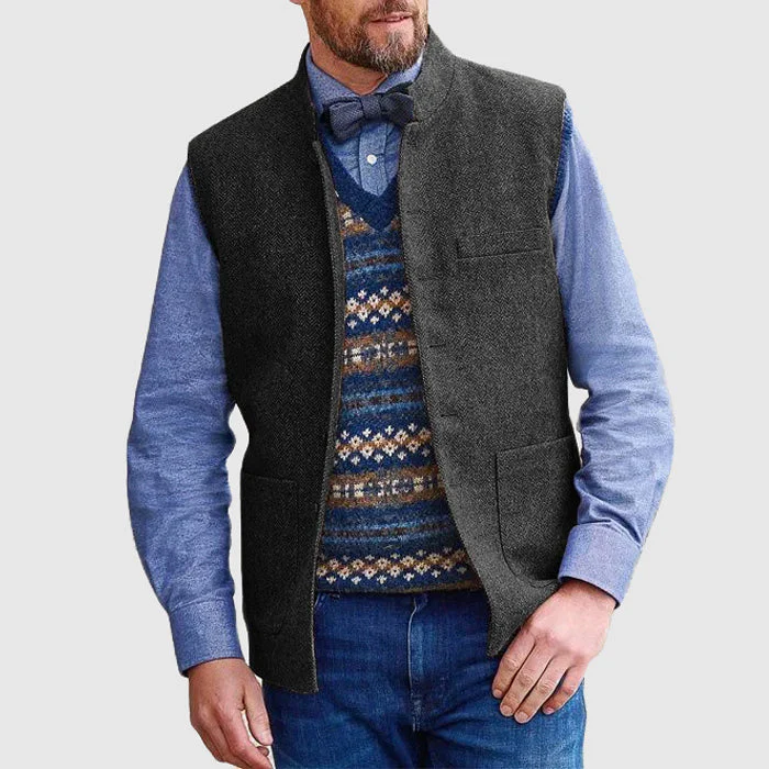 Men's Bodywarmer – Wool Mix – Tailored Fit – Stand-up Collar – Functional Pockets - Image 5