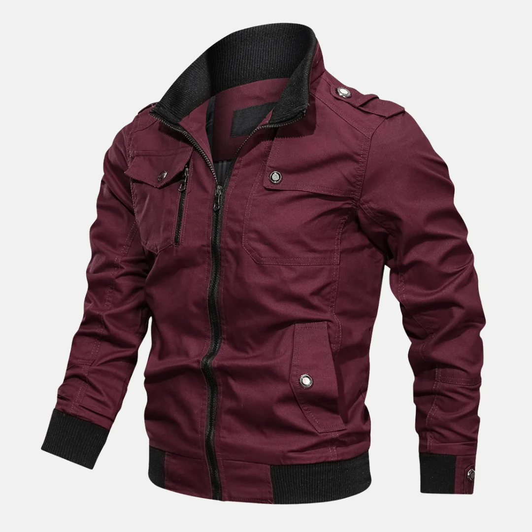 Men's Bomber Jacket – Regular Fit – Cotton Blend – Ribbed Trims – Epaulet Details - Image 3