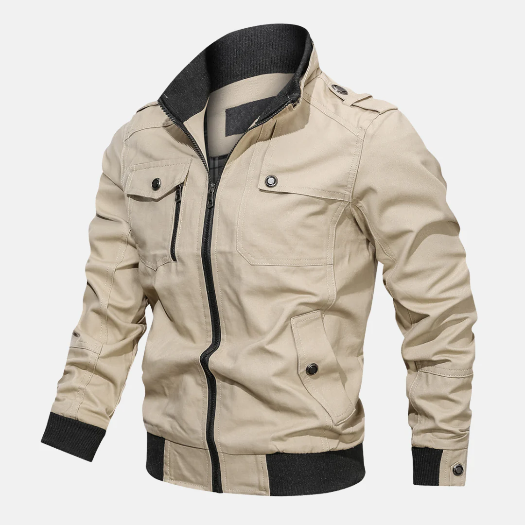 Men's Bomber Jacket – Regular Fit – Cotton Blend – Ribbed Trims – Epaulet Details - Image 4