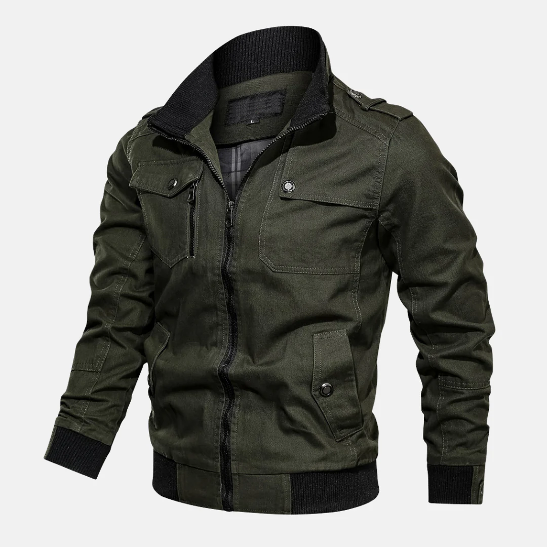 Men's Bomber Jacket – Regular Fit – Cotton Blend – Ribbed Trims – Epaulet Details - Image 5