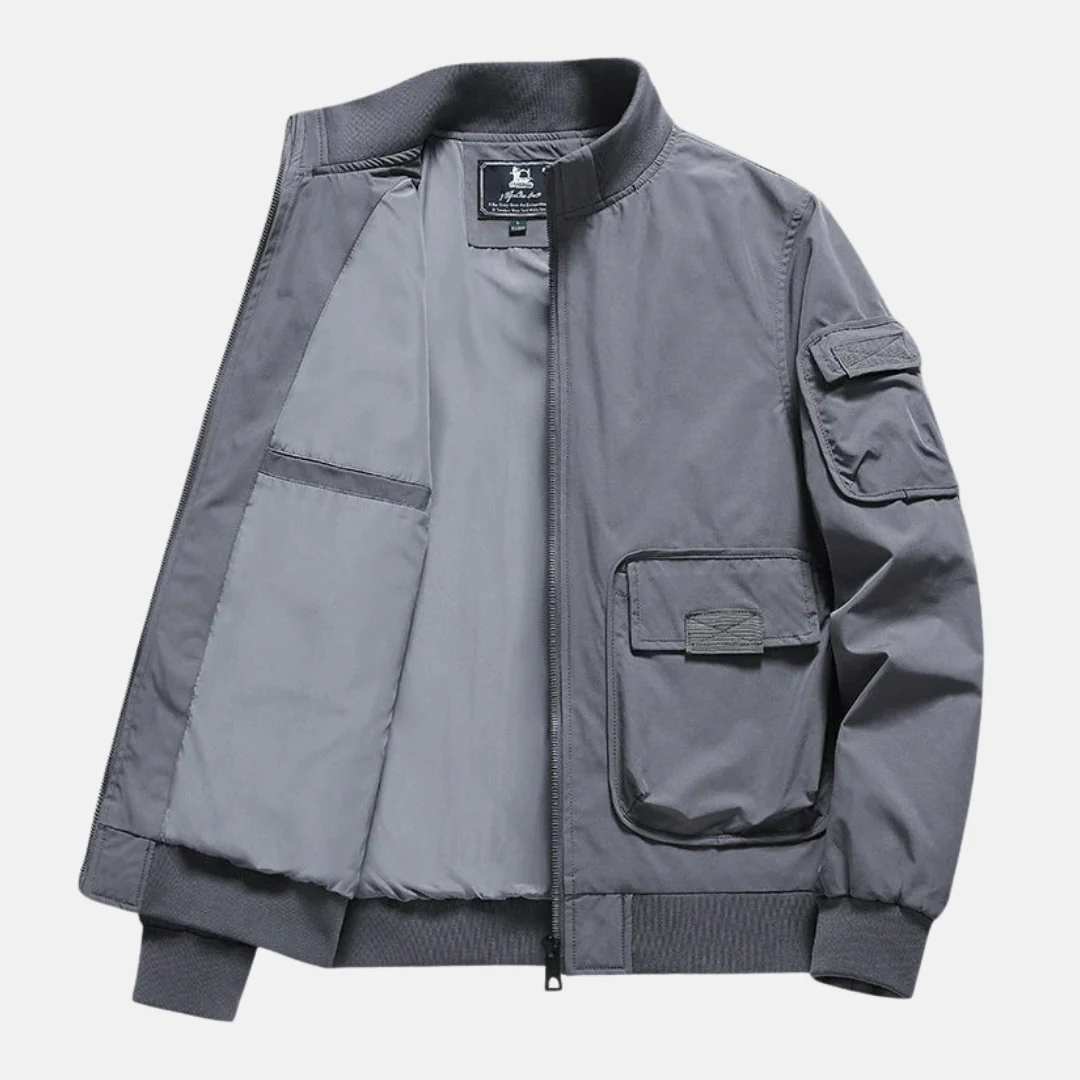 Men's Bomber Jacket – Relaxed Fit – Ribbed Trims – Patch Pockets – Full Zip Closure - Image 2