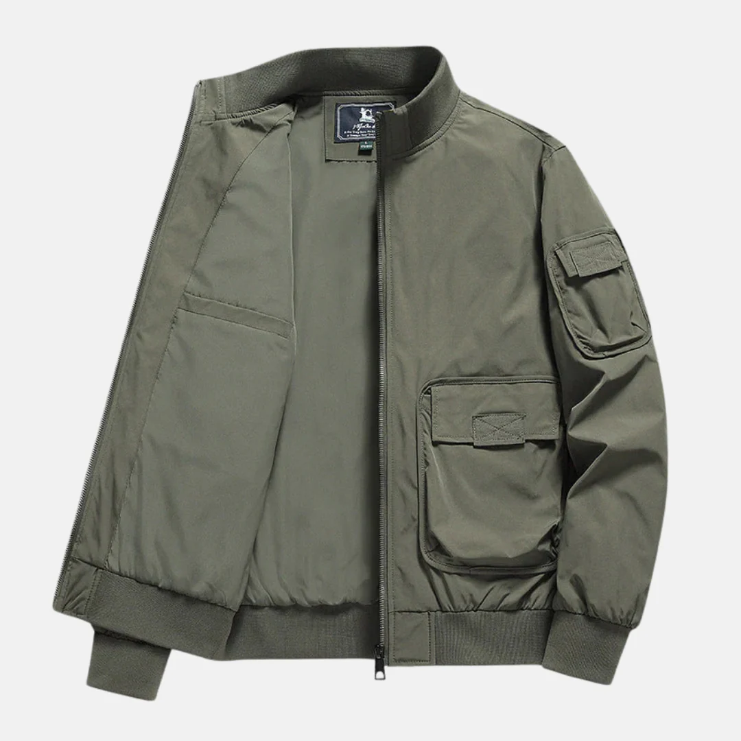 Men's Bomber Jacket – Relaxed Fit – Ribbed Trims – Patch Pockets – Full Zip Closure - Image 3