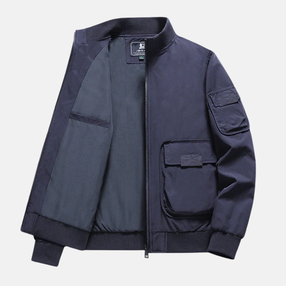 Men's Bomber Jacket – Relaxed Fit – Ribbed Trims – Patch Pockets – Full Zip Closure - Image 4