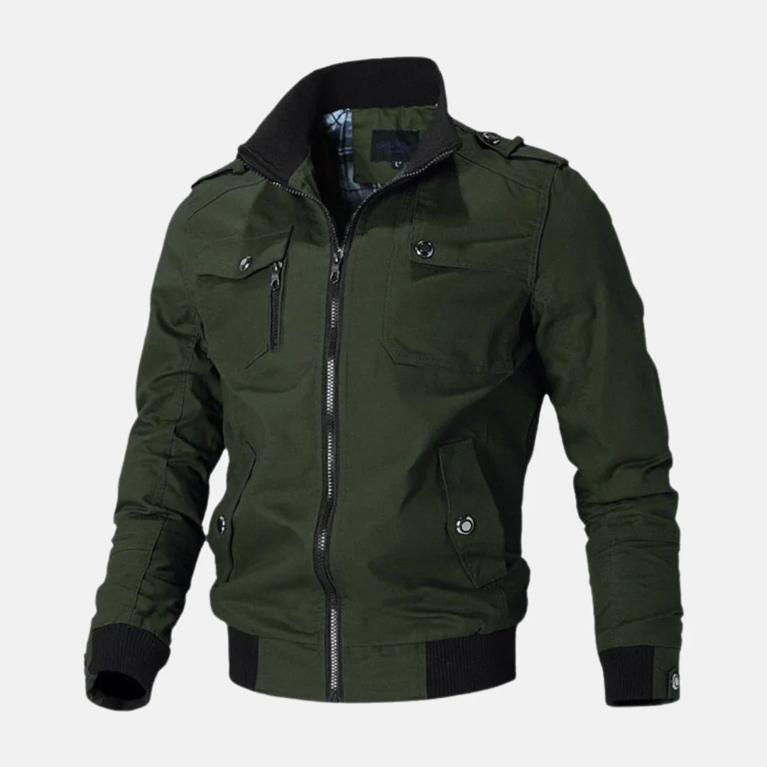Men's Bomber Jacket – Slim Fit – Structured Silhouette – Pockets with Zipper Closure – Epaulettes - Image 3