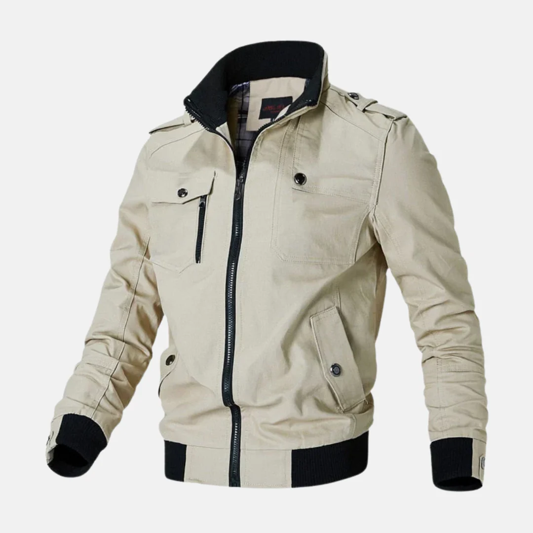 Men's Bomber Jacket – Slim Fit – Structured Silhouette – Pockets with Zipper Closure – Epaulettes - Image 4