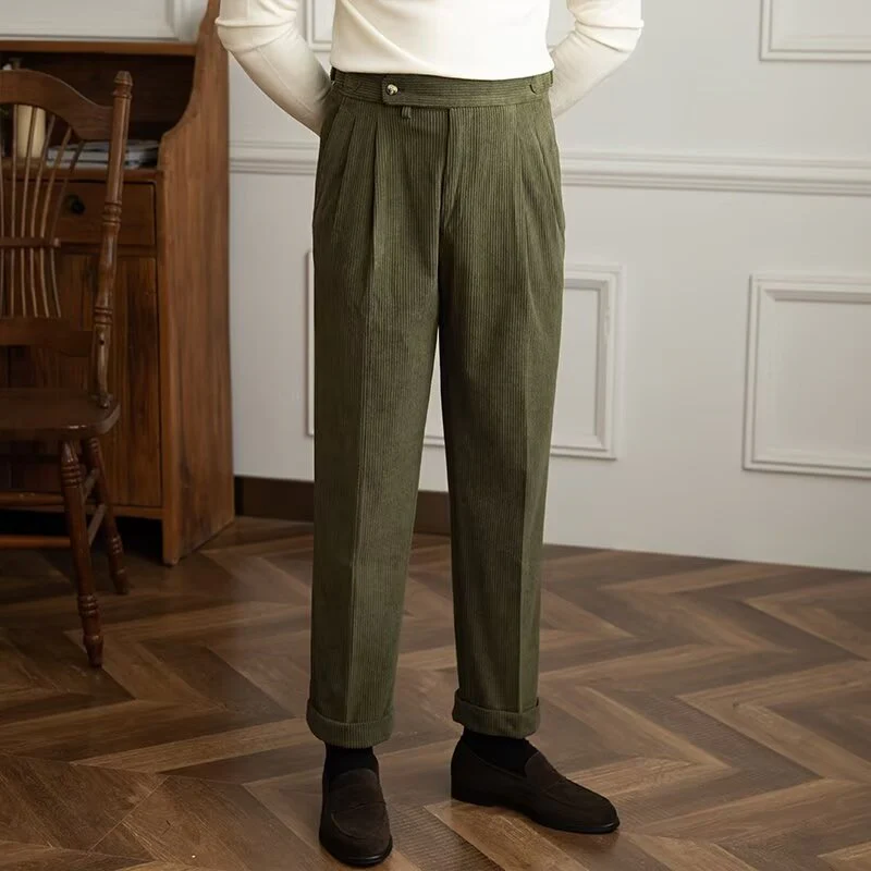 Men's Trousers – High Waist – Straight Fit – Pleated – Turned Up Hems – Full Length - Image 4