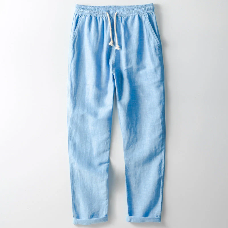 Men's Pants – Linen Blend – Loose Fit – Straight Leg – Elastic Waist – Casual - Image 2
