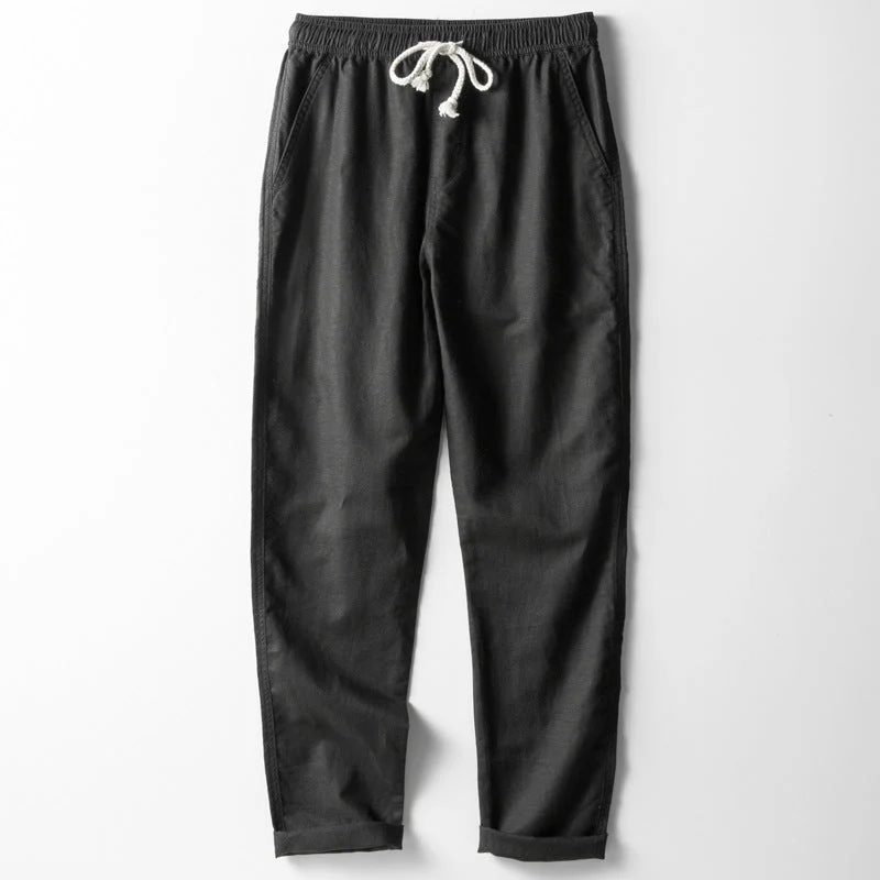 Men's Pants – Linen Blend – Loose Fit – Straight Leg – Elastic Waist – Casual - Image 3