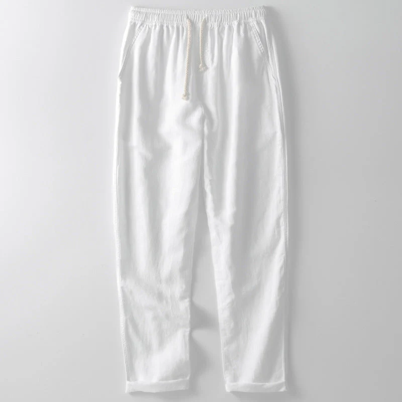 Men's Pants – Linen Blend – Loose Fit – Straight Leg – Elastic Waist – Casual - Image 4