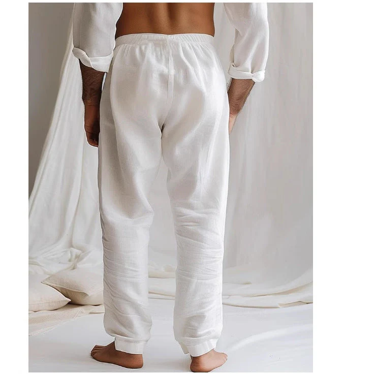 Men's Pants – Relaxed Fit – Breathable Natural Fabric – Elastic Waistband with Cord - Image 2