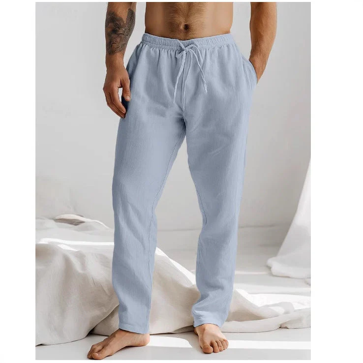 Men's Pants – Relaxed Fit – Breathable Natural Fabric – Elastic Waistband with Cord - Image 3