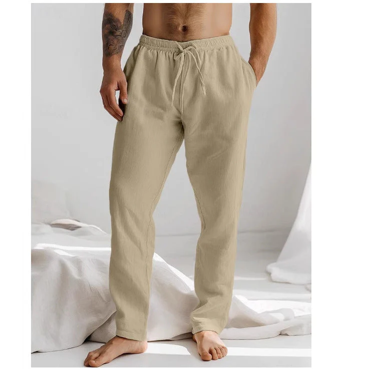 Men's Pants – Relaxed Fit – Breathable Natural Fabric – Elastic Waistband with Cord - Image 4