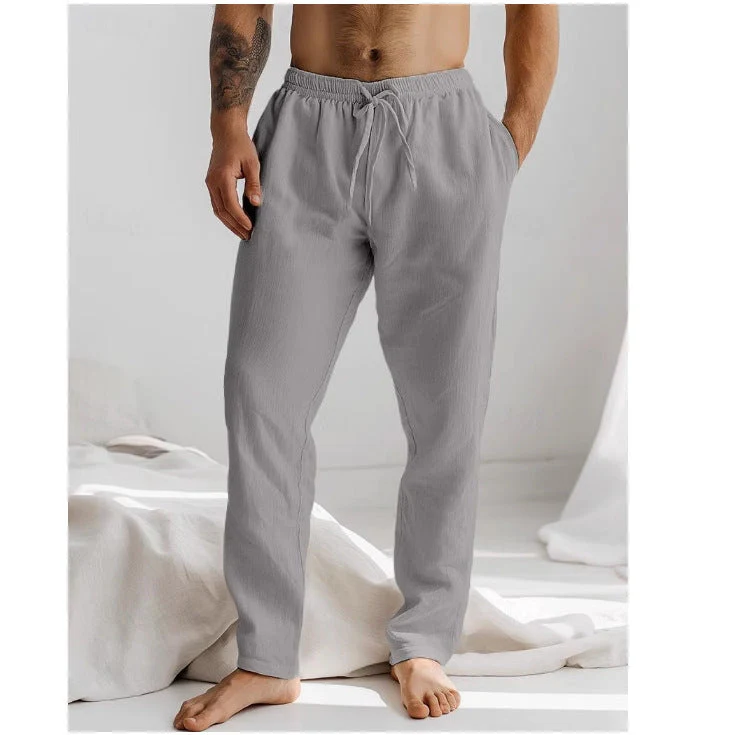 Men's Pants – Relaxed Fit – Breathable Natural Fabric – Elastic Waistband with Cord - Image 5