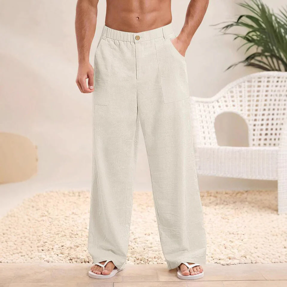 Men's Pants – Relaxed Fit – Breathable Natural Fabric – Elastic Waist – Full Length - Image 3