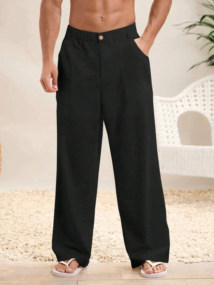 Men's Pants – Relaxed Fit – Breathable Natural Fabric – Elastic Waist – Full Length - Image 5