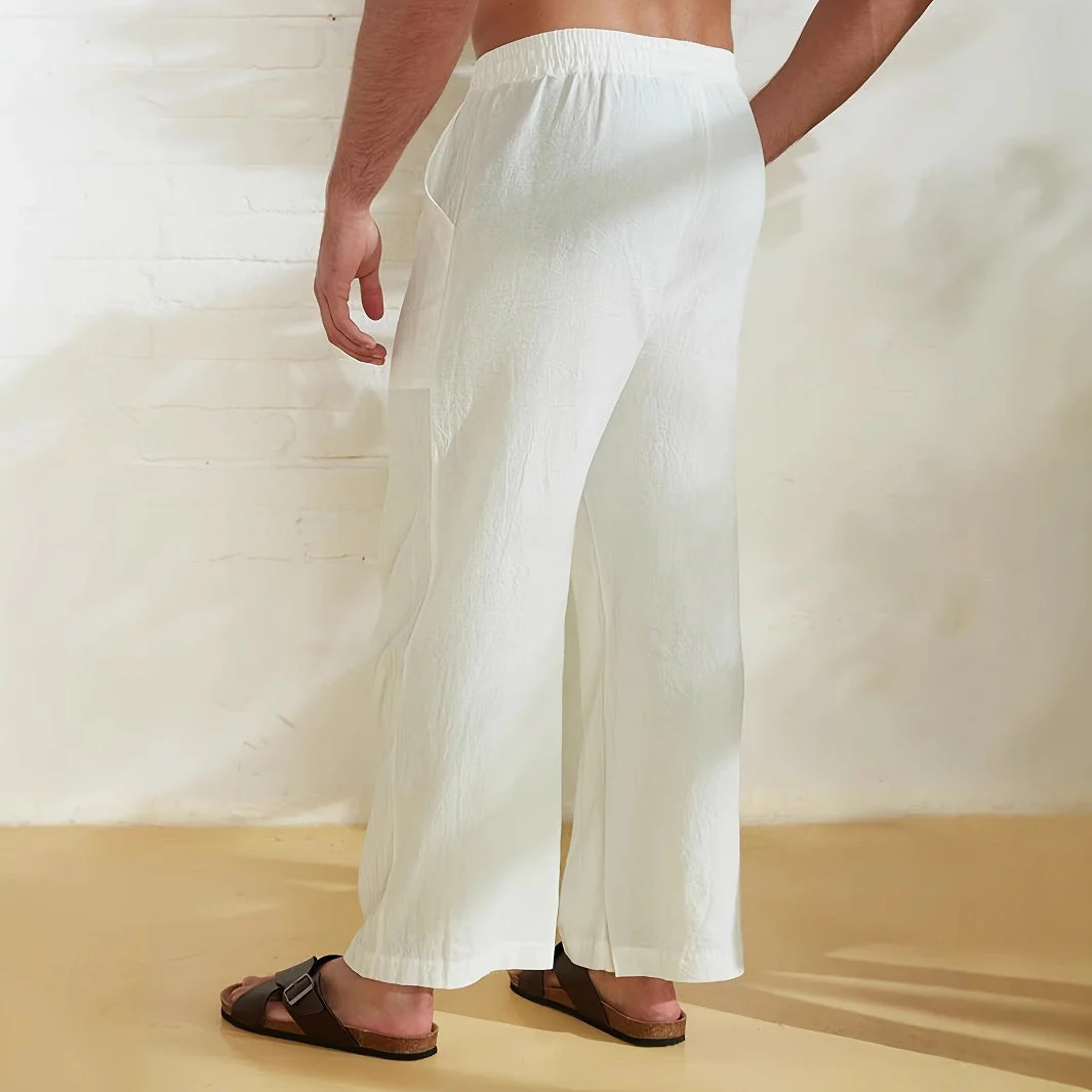 Men's Pants – Relaxed Fit – Wide Legs – Breathable Fabric – Drawstring Waist – Side Pockets – Palm Tree Print - Image 3