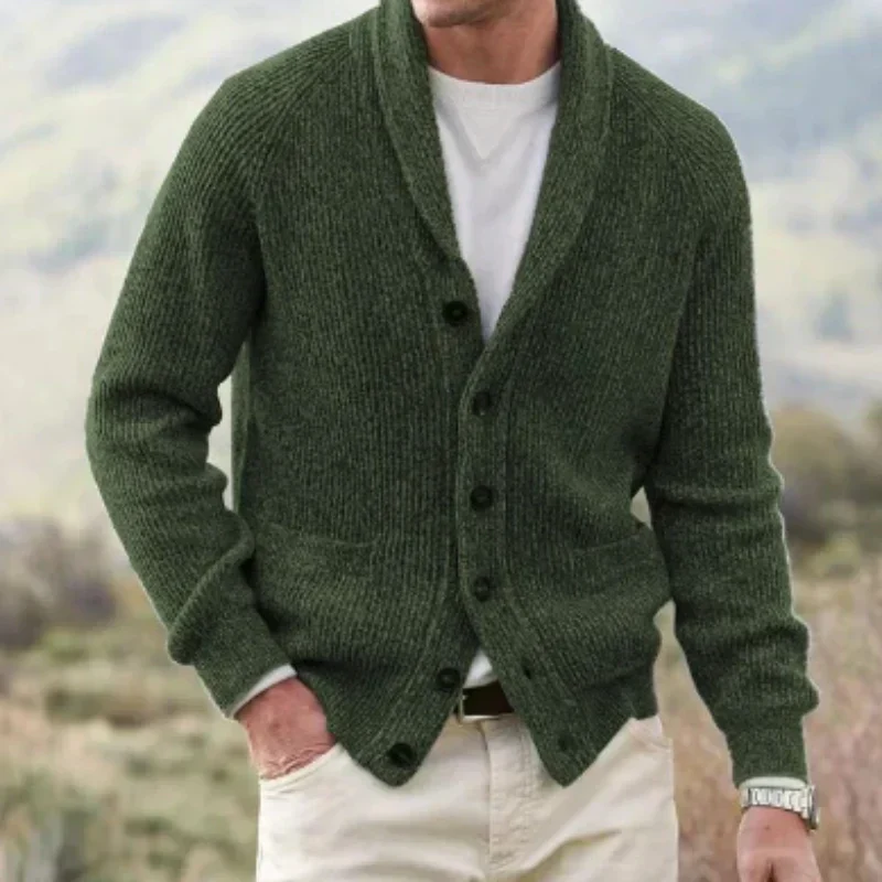 Men's cardigan – Wool – Tailored fit – Shawl collar – Button fastening – Pocket details - Image 2