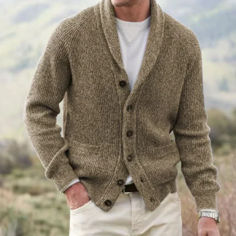 Men's cardigan – Wool – Tailored fit – Shawl collar – Button fastening – Pocket details - Image 3