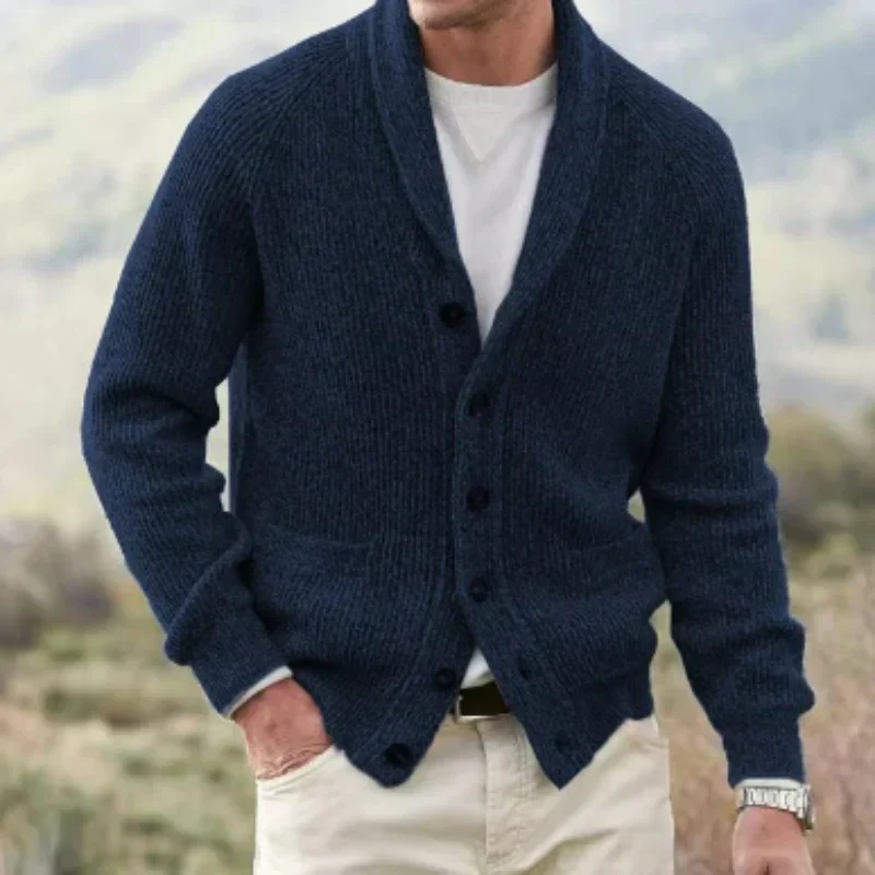 Men's cardigan – Wool – Tailored fit – Shawl collar – Button fastening – Pocket details - Image 4