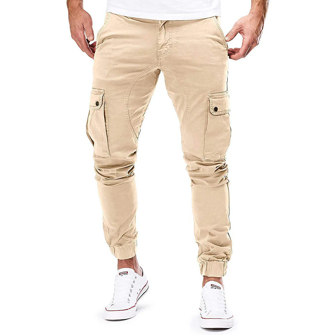 Men's cargo pants – Slim fit – Cotton – Elastic waistband – Ribbed cuffs – Multiple pockets - Image 3