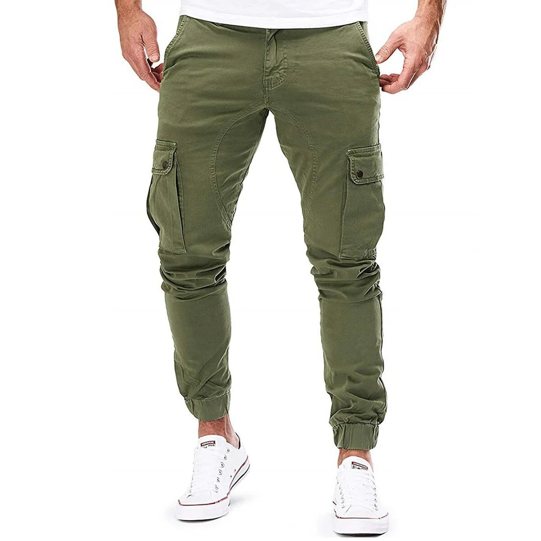 Men's cargo pants – Slim fit – Cotton – Elastic waistband – Ribbed cuffs – Multiple pockets - Image 4