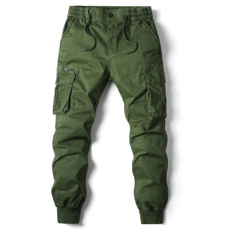 Men's cargo pants – Relaxed fit – Cotton – Elastic waistband and cuffs – Many pockets - Image 3