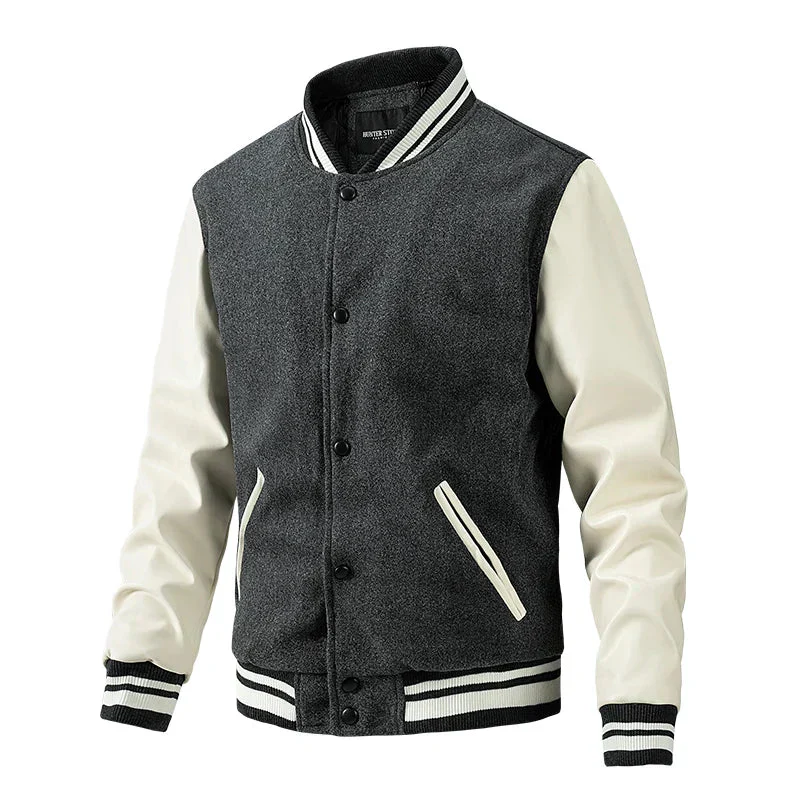 Men's College Jacket – Regular Fit – Wool Mix – Contrasting Sleeves – Snap Buttons - Image 2