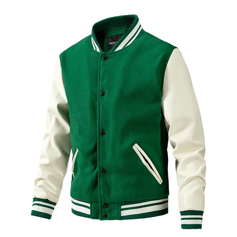 Men's College Jacket – Regular Fit – Wool Mix – Contrasting Sleeves – Snap Buttons - Image 3