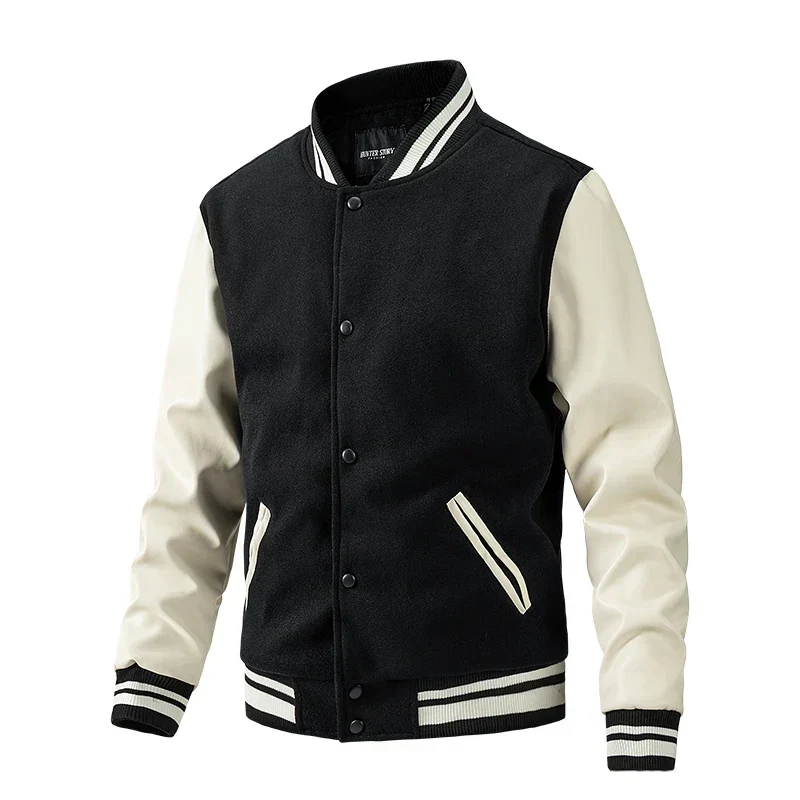 Men's College Jacket – Regular Fit – Wool Mix – Contrasting Sleeves – Snap Buttons - Image 4