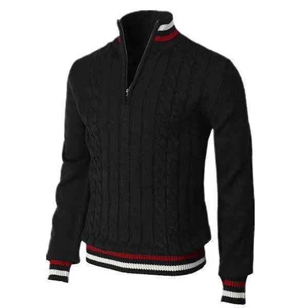 Men's turtleneck – Slim Fit – Wool – Zipper Closure – Ribbed Trims – Cable-knit - Image 2