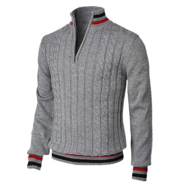 Men's turtleneck – Slim Fit – Wool – Zipper Closure – Ribbed Trims – Cable-knit - Image 3