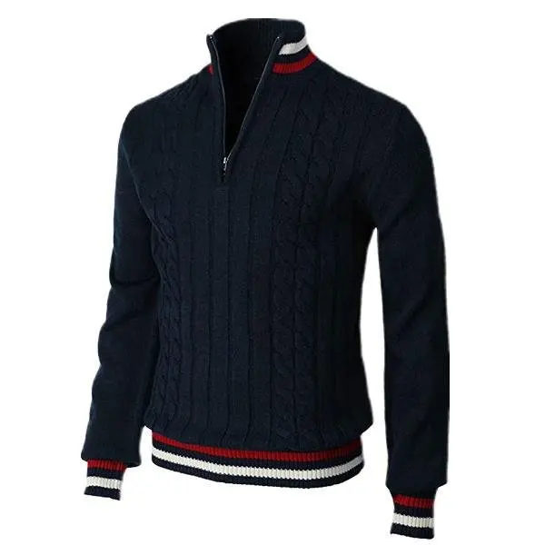 Men's turtleneck – Slim Fit – Wool – Zipper Closure – Ribbed Trims – Cable-knit - Image 4