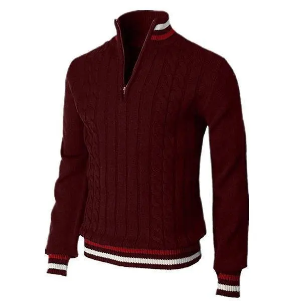 Men's turtleneck – Slim Fit – Wool – Zipper Closure – Ribbed Trims – Cable-knit - Image 5