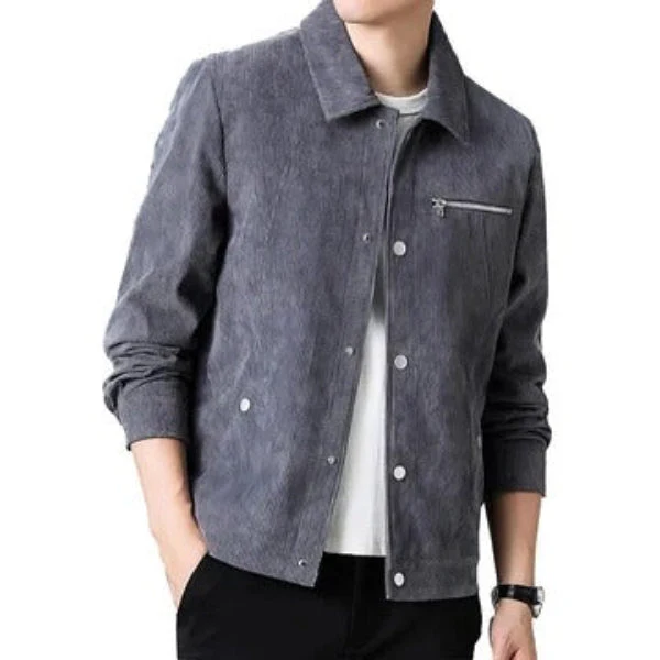 Men's Corduroy Jacket – Regular Fit – Button Closure – Chest Pocket with Zipper – Casual - Image 2
