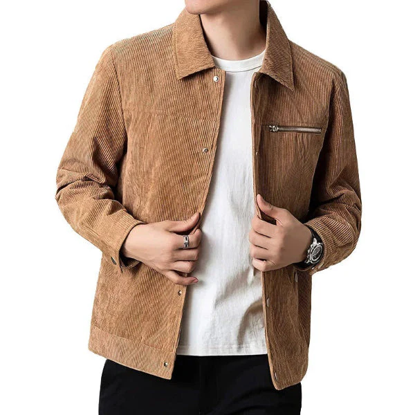Men's Corduroy Jacket – Regular Fit – Button Closure – Chest Pocket with Zipper – Casual - Image 3