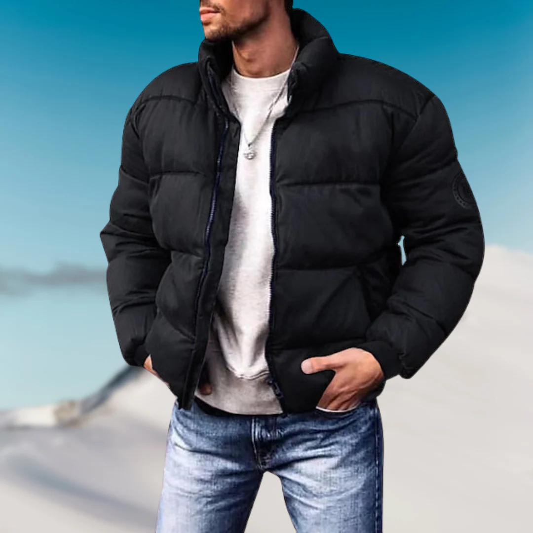 Men's Down Jacket – Padded Regular Fit – High Collar – Ribbed Cuffs – Casual Style - Image 2