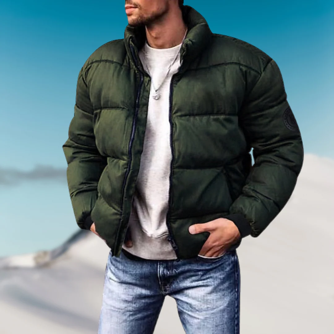 Men's Down Jacket – Padded Regular Fit – High Collar – Ribbed Cuffs – Casual Style - Image 3