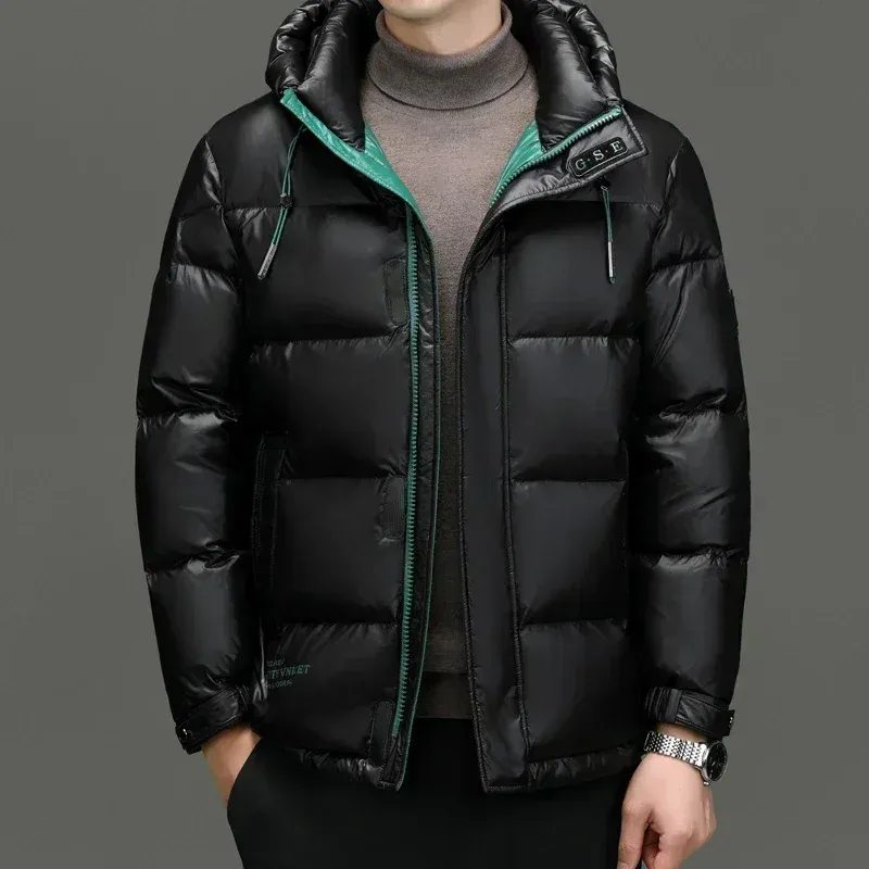 Men's Down Jacket – Regular Fit – Water-repellent – Hood – Zip and Button Closure - Image 4