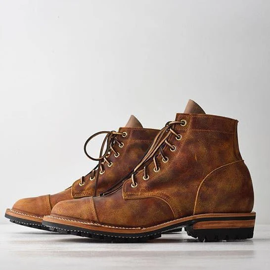 Men's ankle boots – Leather upper – Lace-up – Captoe – Rubber tread sole - Image 5