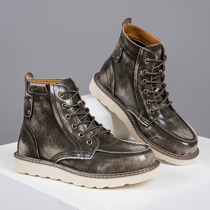 Men's Ankle Boots – Glossy Finish – Lace-Up Closure – Sturdy Lug Sole - Image 2