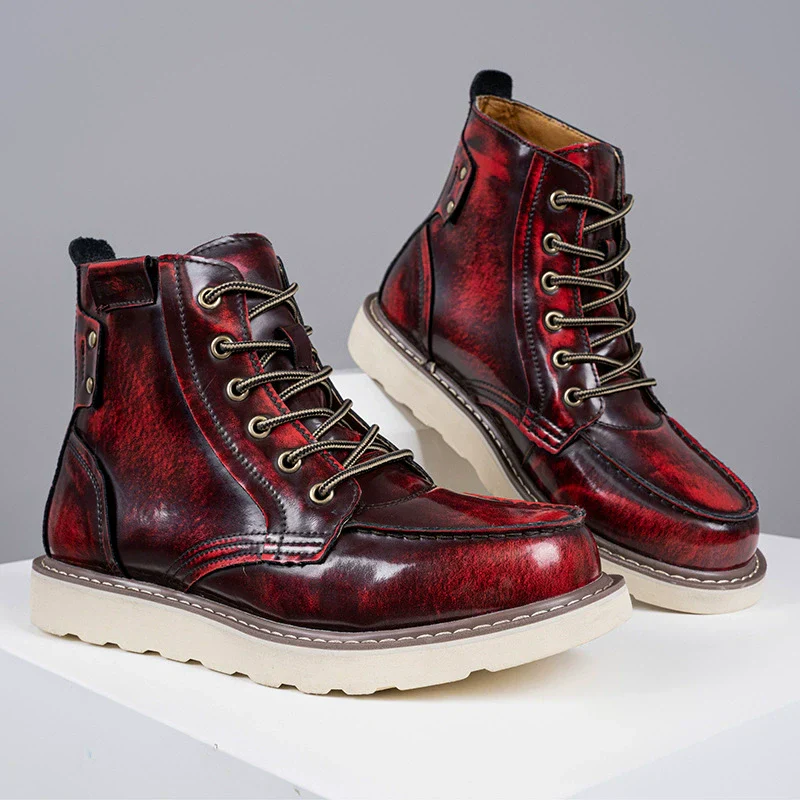Men's Ankle Boots – Glossy Finish – Lace-Up Closure – Sturdy Lug Sole - Image 3