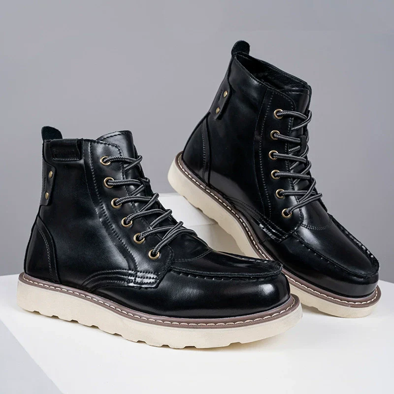 Men's Ankle Boots – Glossy Finish – Lace-Up Closure – Sturdy Lug Sole - Image 4