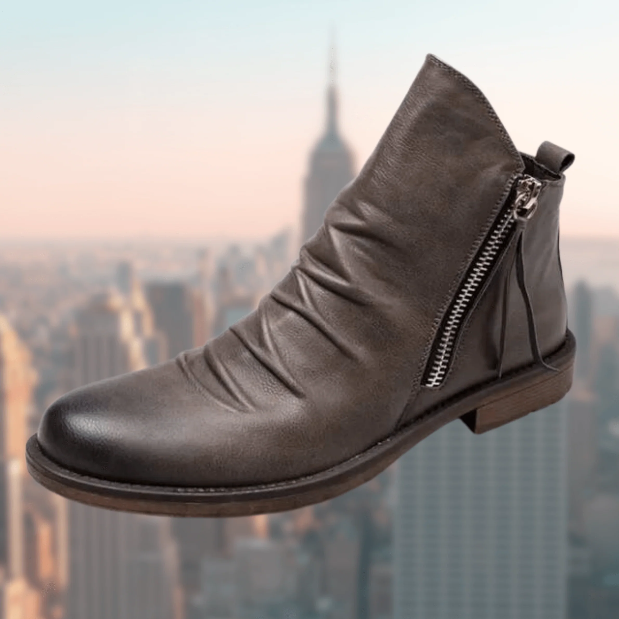 Men's Ankle Boots – Leather Finish – Side Zip – Round Toe – Low Heel - Image 3