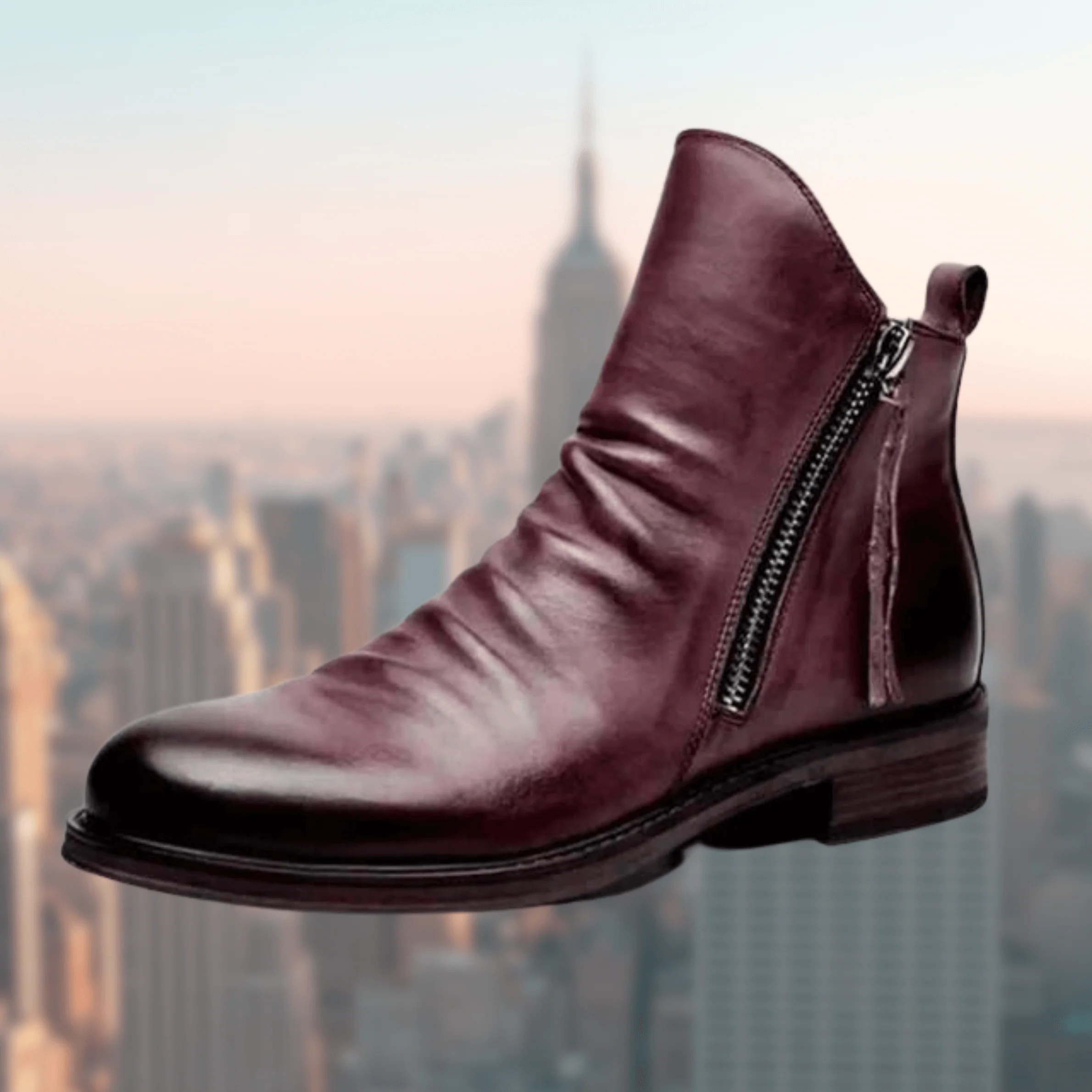 Men's Ankle Boots – Leather Finish – Side Zip – Round Toe – Low Heel - Image 4