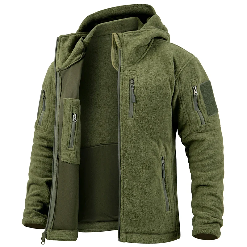 Men's Fleece Jacket – Tailored Fit – Hood – Zipper Closure – Tactical Pockets - Image 2