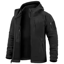 Men's Fleece Jacket – Relaxed Fit – Hood – Full Zip – Outdoor Pockets - Image 3