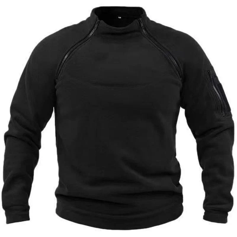 Men's Fleece Sweater – Relaxed Fit – High Collar – Chest Zipper – Sleeve Pocket Outdoor - Image 4