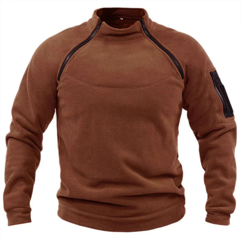Men's Fleece Sweater – Relaxed Fit – High Collar – Chest Zipper – Sleeve Pocket Outdoor - Image 5