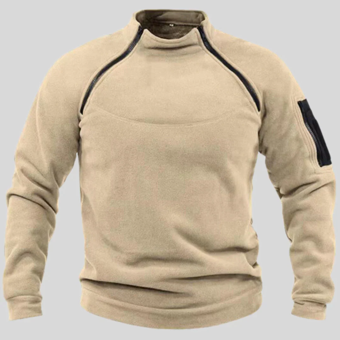Men's Fleece Sweater – Relaxed Fit – High Collar – Chest Zipper – Sleeve Pocket Outdoor - Image 6