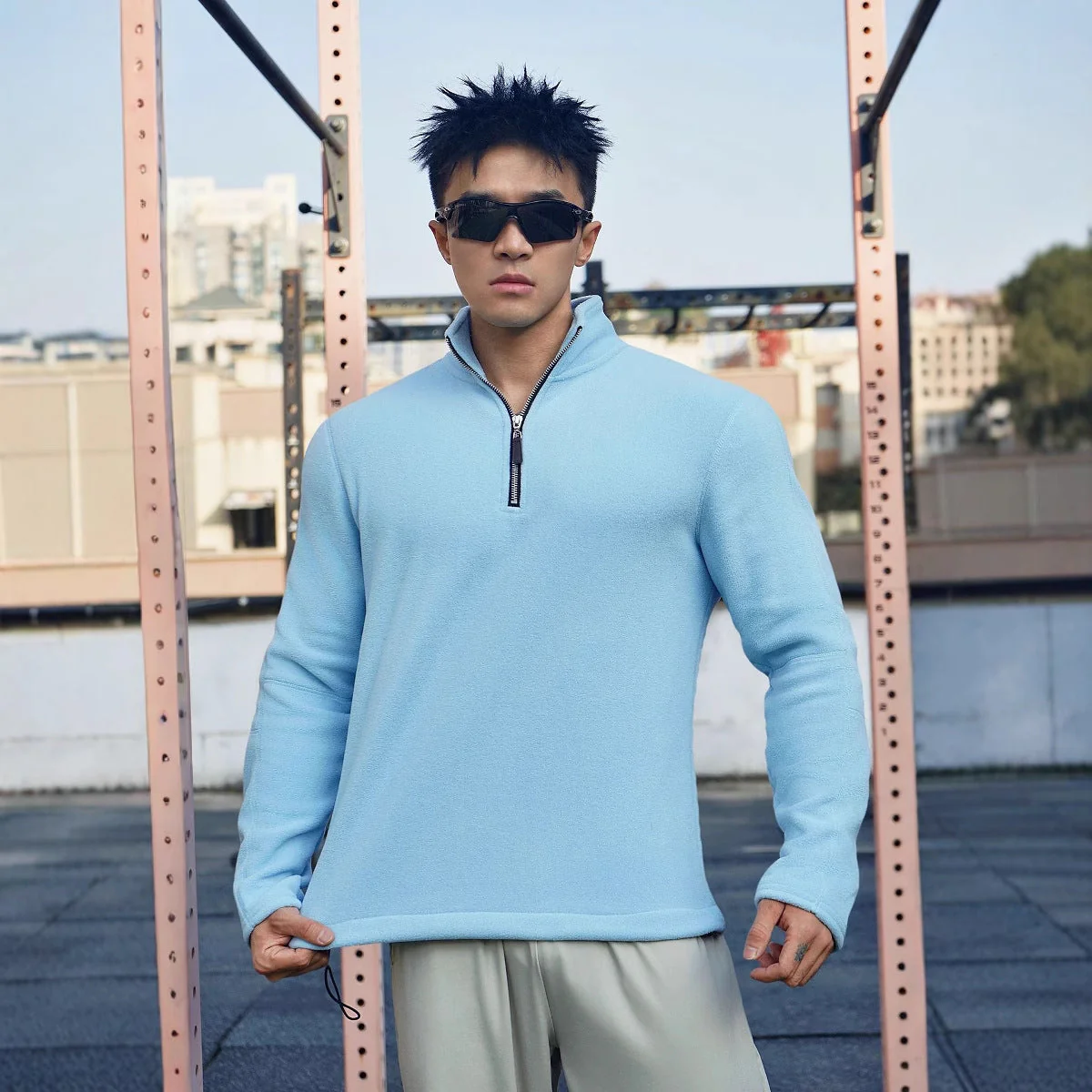 Men's Fleece Sweater – Relaxed Fit – High Collar – Zip Collar – Soft Warm Comfort - Image 2
